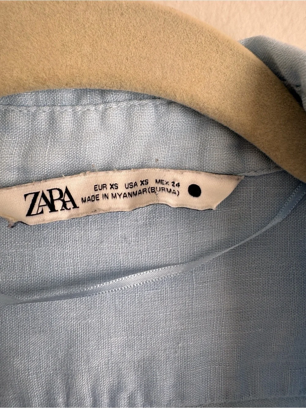 Zara 100% Linen Button Front Shirt Light Blue Oversized XS Coastal Chic - Picture 7 of 7
